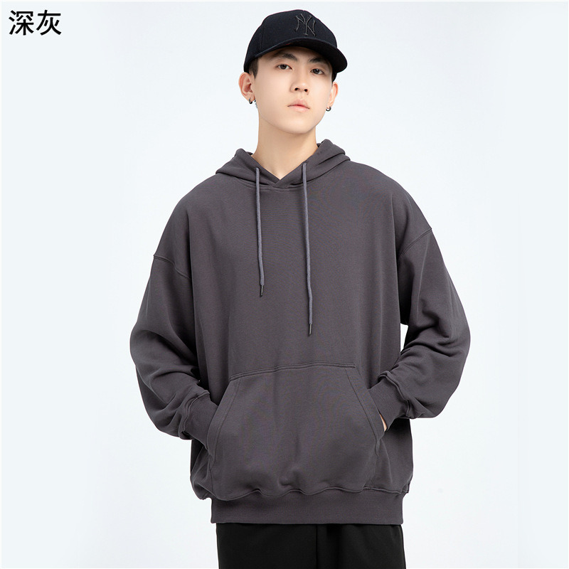Spring and Autumn Thickened Heavy Weight Men&prime;s Hoodie Tide Brand Solid Color Wool Circle Hoodie Loose off Shoulder Couple Port Wind Logo