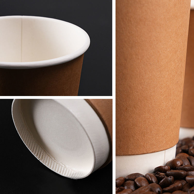 Recyclable kraft paper cups with logo print double wall thick coffee cups with lid