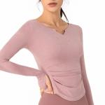 Nylon V Neck Running Top Nude Feeling Gym Long Sleeve Womens Workout Top