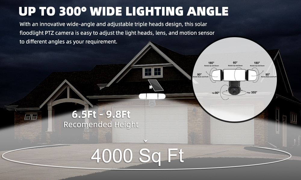 4G Spotlight Camera Outdoor 8W Solar Powered 4MP Live View Solar IP Camera