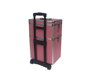 Wholesale Pink Aluminum Makeup Trolley Case Rolling Aluminum Cosmetic Case from china suppliers
