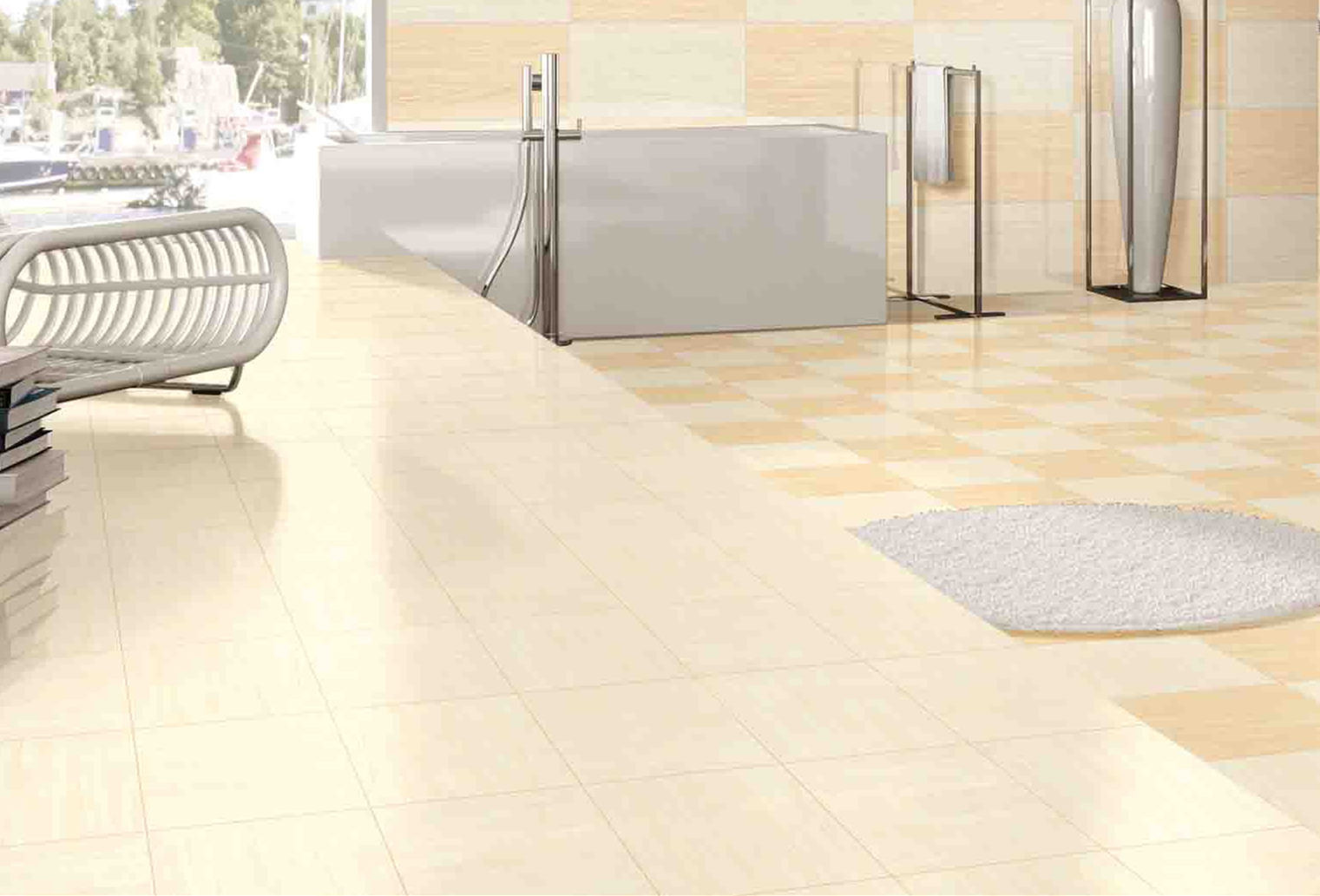 Building Materials Living Room Porcelain Floor Tile Yellowish Color