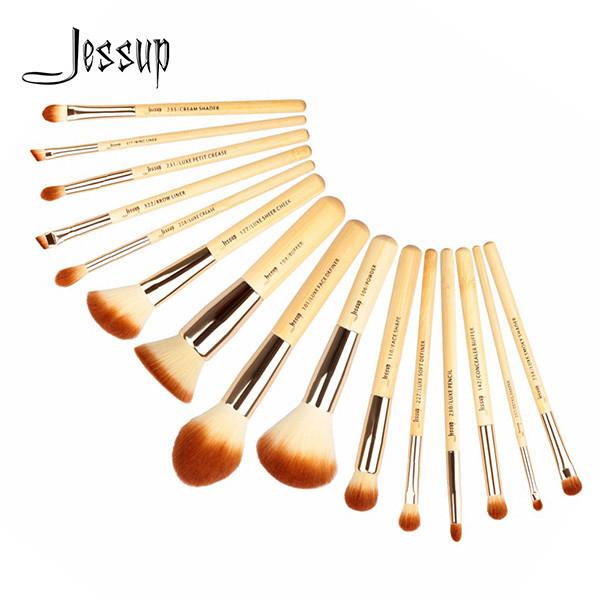 Jessup Bamboo Makeup Brushes Set 15pcs Vegan Soft Eco Friendly Makeup Accessorie