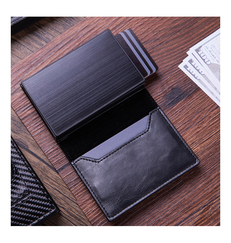 PU Custom Rfid Blocking Leather Metal Credit Card Holder Protective Carbon Fiber Wallet