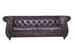 Vintage Dark Brown Leather Three Seater Sofa Fine Upholstering Buttons Strong