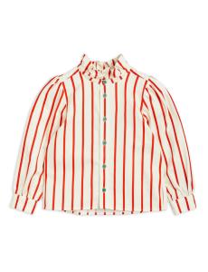 Wholesale Christmas Girls Cotton Striped Woven Ruffle Neck Blouse with Contrast Button from china suppliers