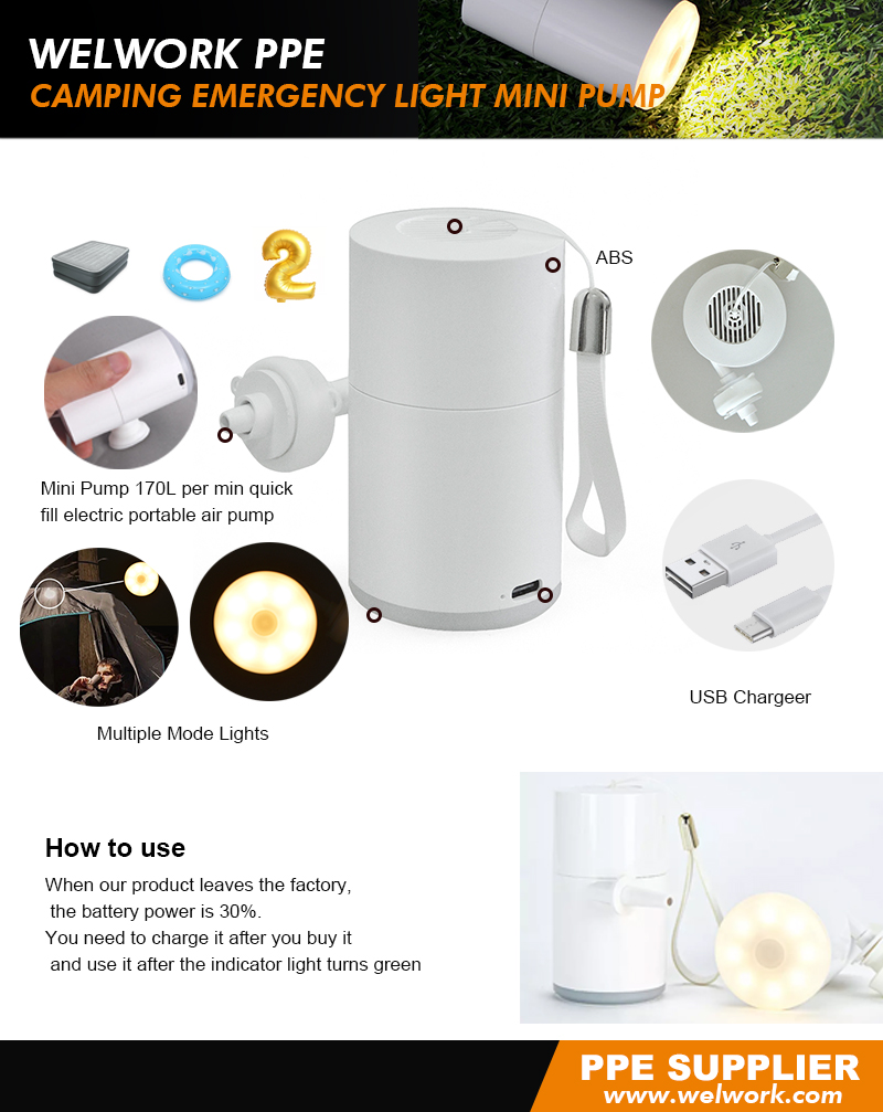 Other Structure ABS Outdoor Mini Inflatable Mat Air Pump with USB Charging and Lighting