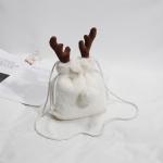 Luxury Christmas Drawstring Bag Winter Fluffy Reindeer Antler Handbag