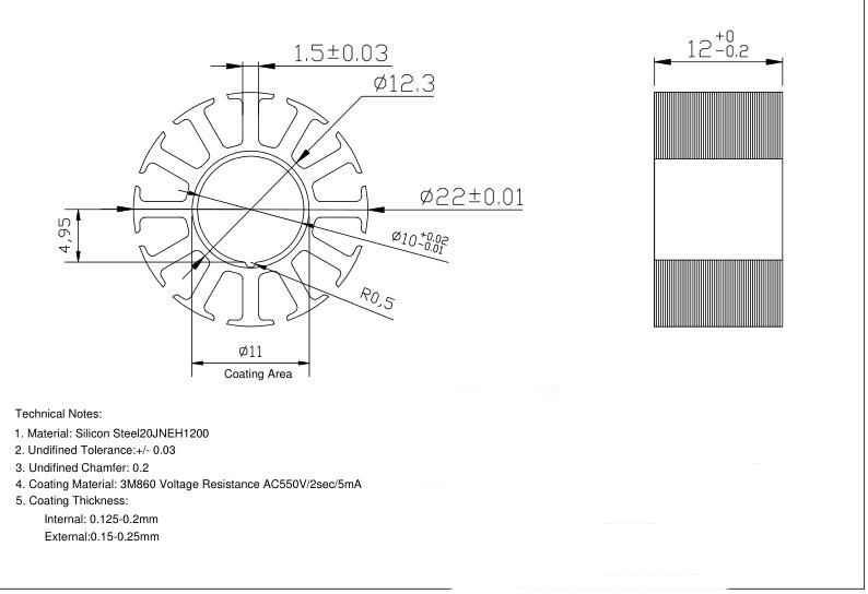 Brushless DC Electric Motor 12 Slots Parameter Datasheet Dimension &2D Drawing