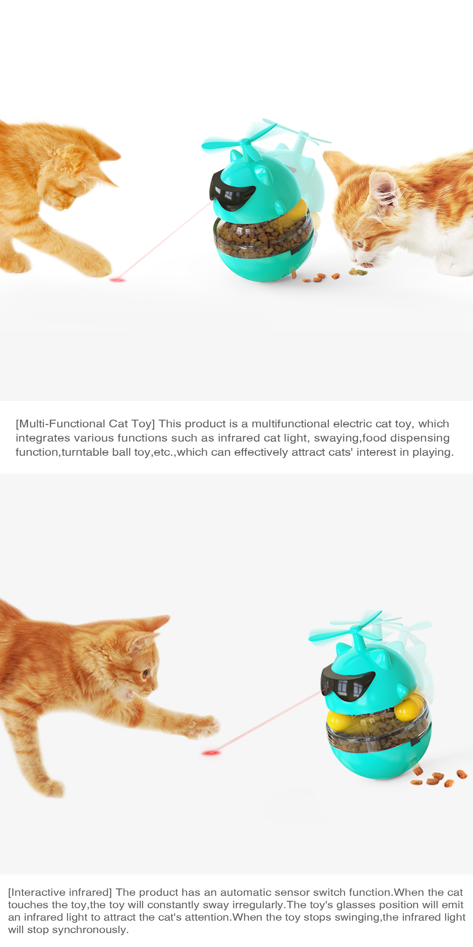 Turntable Cat Treat Feeder Toy Multifunction Automatic Laser Light For Cats