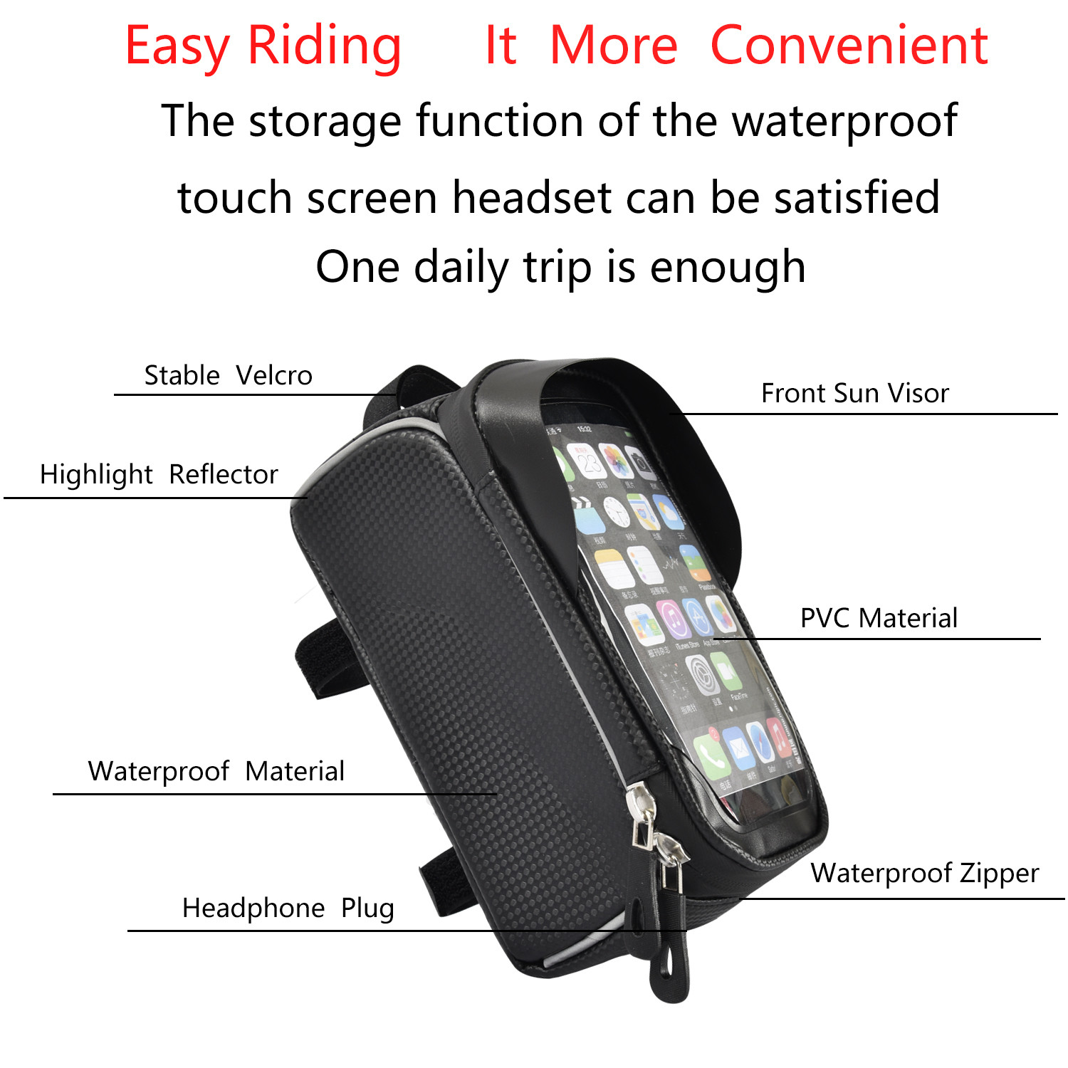 Top Tube Bag Phone Holder Bag With Headphone Hole Window Holder 8x3.2x4.75"