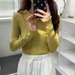 Lapel Button Women Knit Sweater , Long Sleeve Knit Sweater
