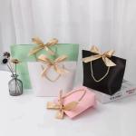 Stamping Logo Light Green Cosmetic Shopping Bag Bow Tie Ribbon White Gift Bag