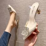 6111-6 Korean Fashion Pointed Shallow Mouth High Heels Rhinestones Thin Square