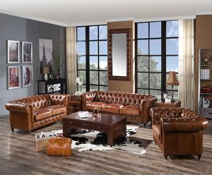 Wholesale Vintage Leather Chesterfield Sofa And Chair Set from china suppliers