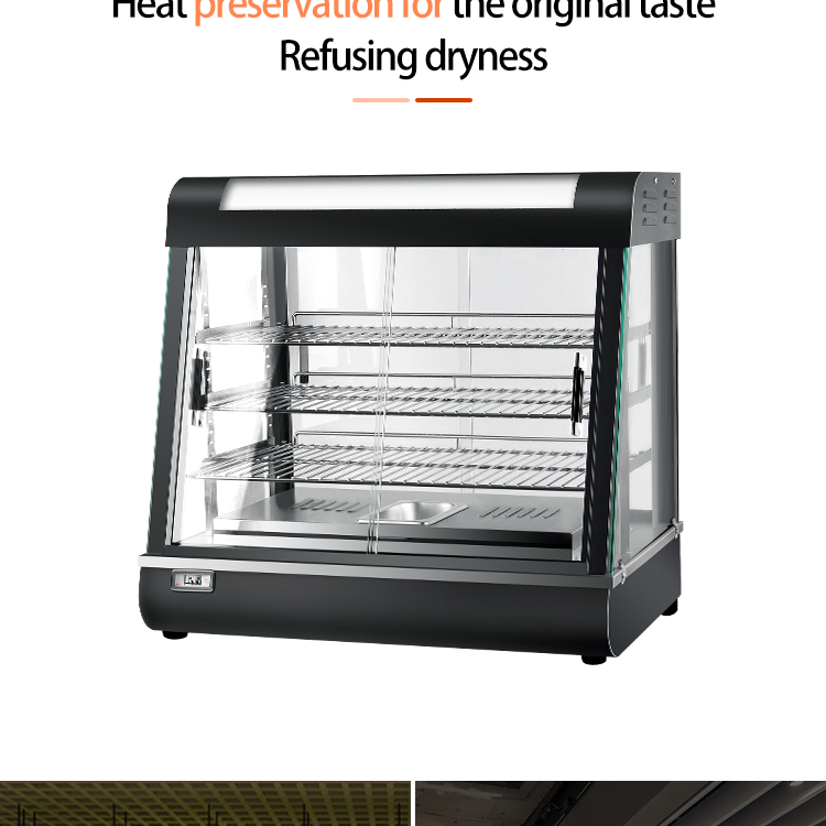 Food Warmer Display with LED Light 660x440x630mm Black Cake Showcase and Preservation