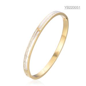 Wholesale 14k Gold Stainless Steel Bangles Distinct Shell Inlaid White Rhinestone Bracelet from china suppliers