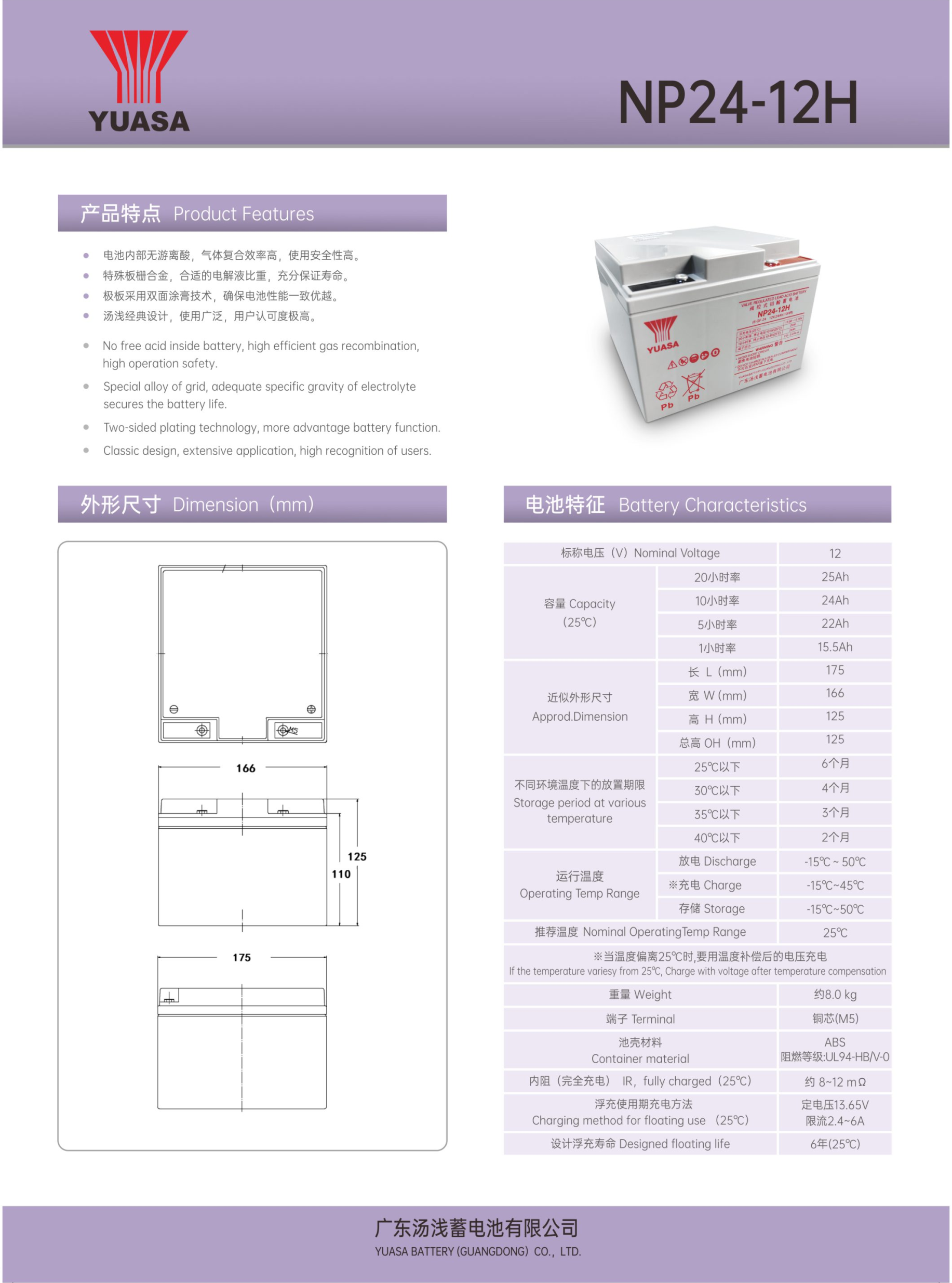 YUASA Np24-12 12V 24Ah Best Energy Storage UPS Lead-acid Battery for Solar System and Electric Power