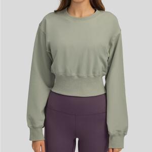 Wholesale Cotton Fashion Cut And Sew Loose Fitness Crop Top Women Crew Neck Workout Sweatshirt from china suppliers