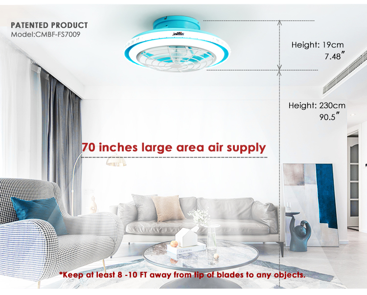 110-220V Home High Airflow Blue Ceiling Fan with OEM 1stshine LED and Blade Material
