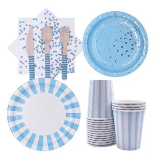 Wholesale Boys Christmas Blue Strip Birthday Paper Plates And Napkins Cups from china suppliers