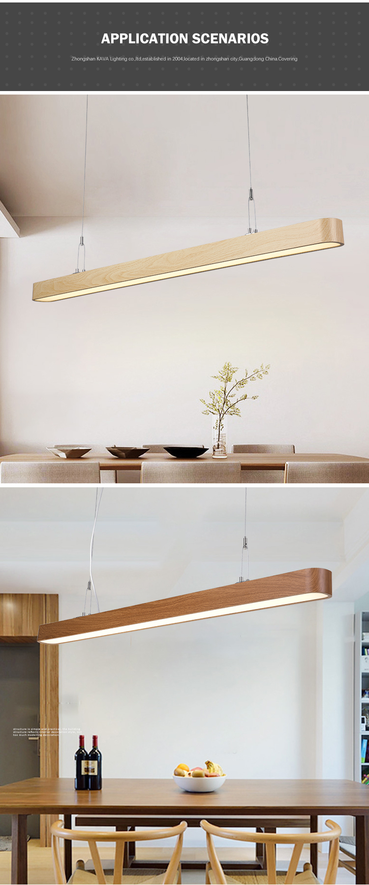Super Brightness Linear LED Pendant Lights 110V-240V Wood Grain Color