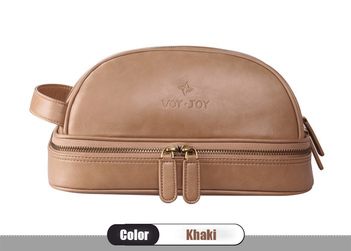 Luxury PU Leather Mens Toiletry Bag Khaki Black Brown Colors OEM/ODM Service