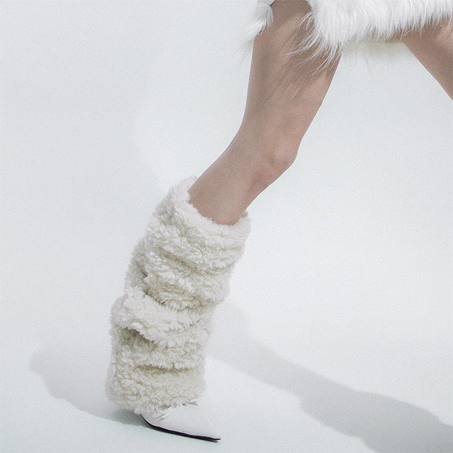 Winter Fluffy Women Leg Warmers Fleece Stacked Thick Fashionable Leg Warmers
