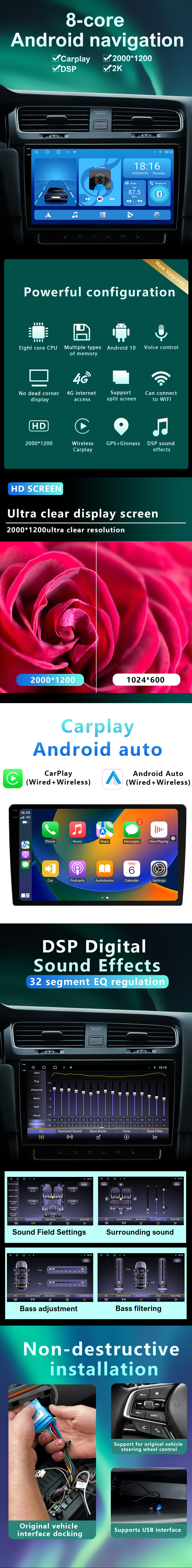 Stereo Android Car Radio GPS Navigation 9 Inch / 10 Inch With BT GPS Video WiFi