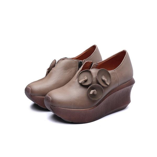 S304 Round Toe Thick-Soled Sponge Cake Leather Handmade Women'S Shoes Autumn And
