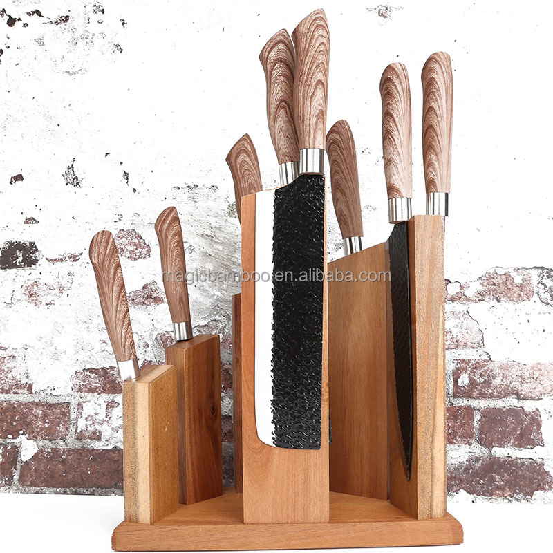 Bamboo Multifunctional Kitchen Shelf Semi Circle Magnetic Knife Block