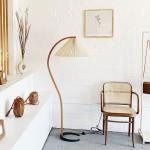 Wooden Floor Lamp Nordic Design Fishing Pleated Fabric Lampshade Classical Floor