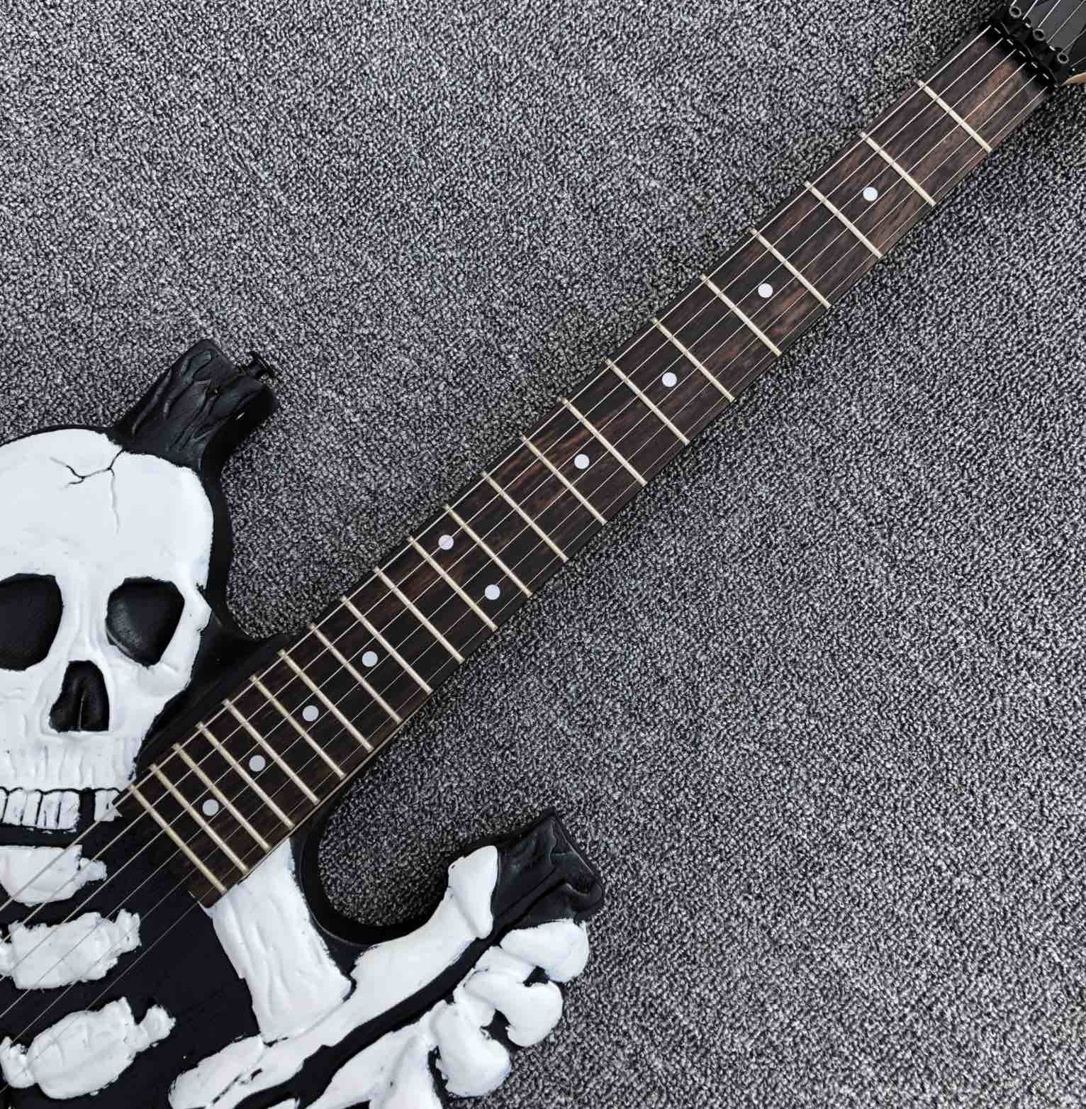 Top Quality 6 Strings Bones Black Skull Electric Guitar