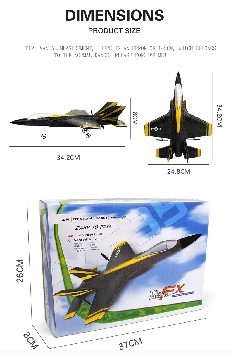 120m Remote Distance 2CH Fixed Wing EPP Foam RC Glider Airplane for Kids Outdoor Fun