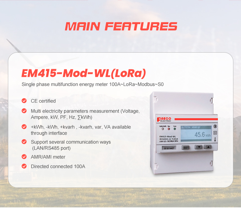 White EM415-Mod-WL Single Phase Lorawan Energy Meter with Digital Display