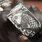 Sterling Silver Women's Men's Band Ring Thai Vintage Fish Style 925 Siver Ring