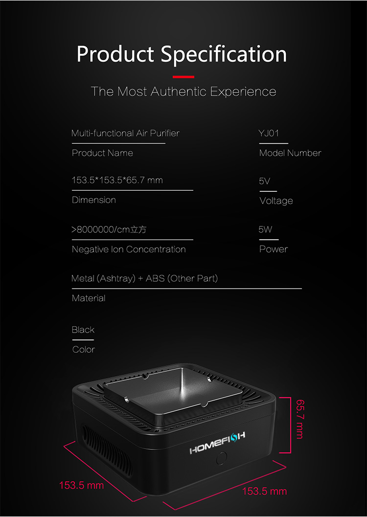 Homefish OEM 2023 Newest Purificador De Aire Portatil Purificateur Ions Negative Air Purifier For Car Home Ashtray Air Purifier