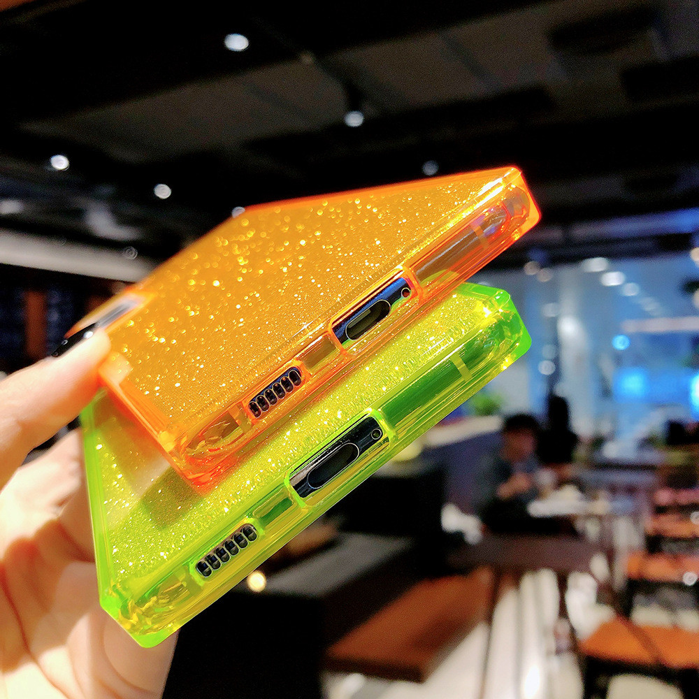 1.5mm Shockproof Phone Cases Neon Square Shape Decorated With Glitter Paper