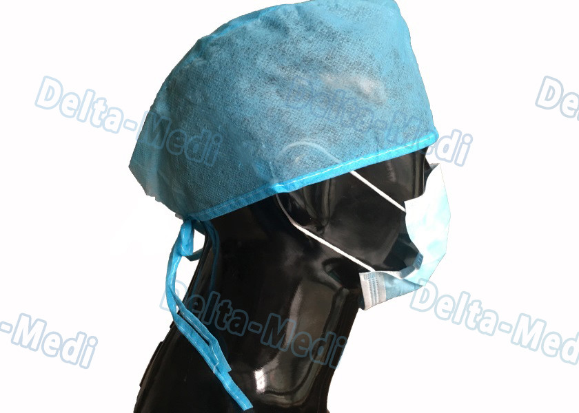 Ties On Back Blue PP Disposable Surgical Caps Dust Proof With Stitching Thread