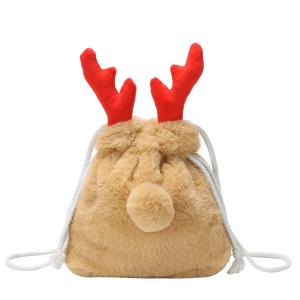 Wholesale Luxury Christmas Drawstring Bag Winter Fluffy Reindeer Antler Handbag from china suppliers