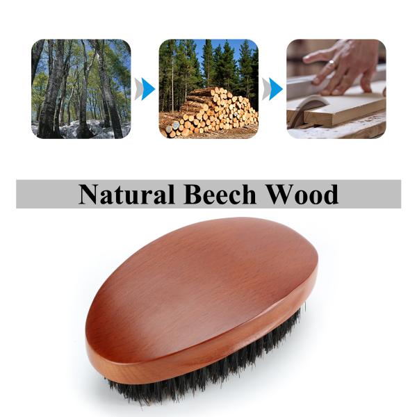 360 Wave Brushes Dark Brown Abeis Engrave Logo Curved Palm Soft Mixed Boar Bristle