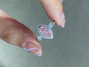 Wholesale Marquise Modified Brilliant Cut Fancy Light Pink 0.95ct CVD Lab Grown Diamond 18k White Gold Engagement Ring from china suppliers