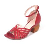 HZM010 Leather Sandals Women'S Summer New Style Thick Heel Casual All-Match