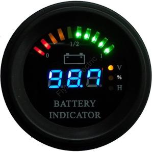 Wholesale Round battery gauge Arc LED line 10 Bar Digital Battery Discharge Indicator electric LSV NSV golf carts 24V up to 200V from china suppliers