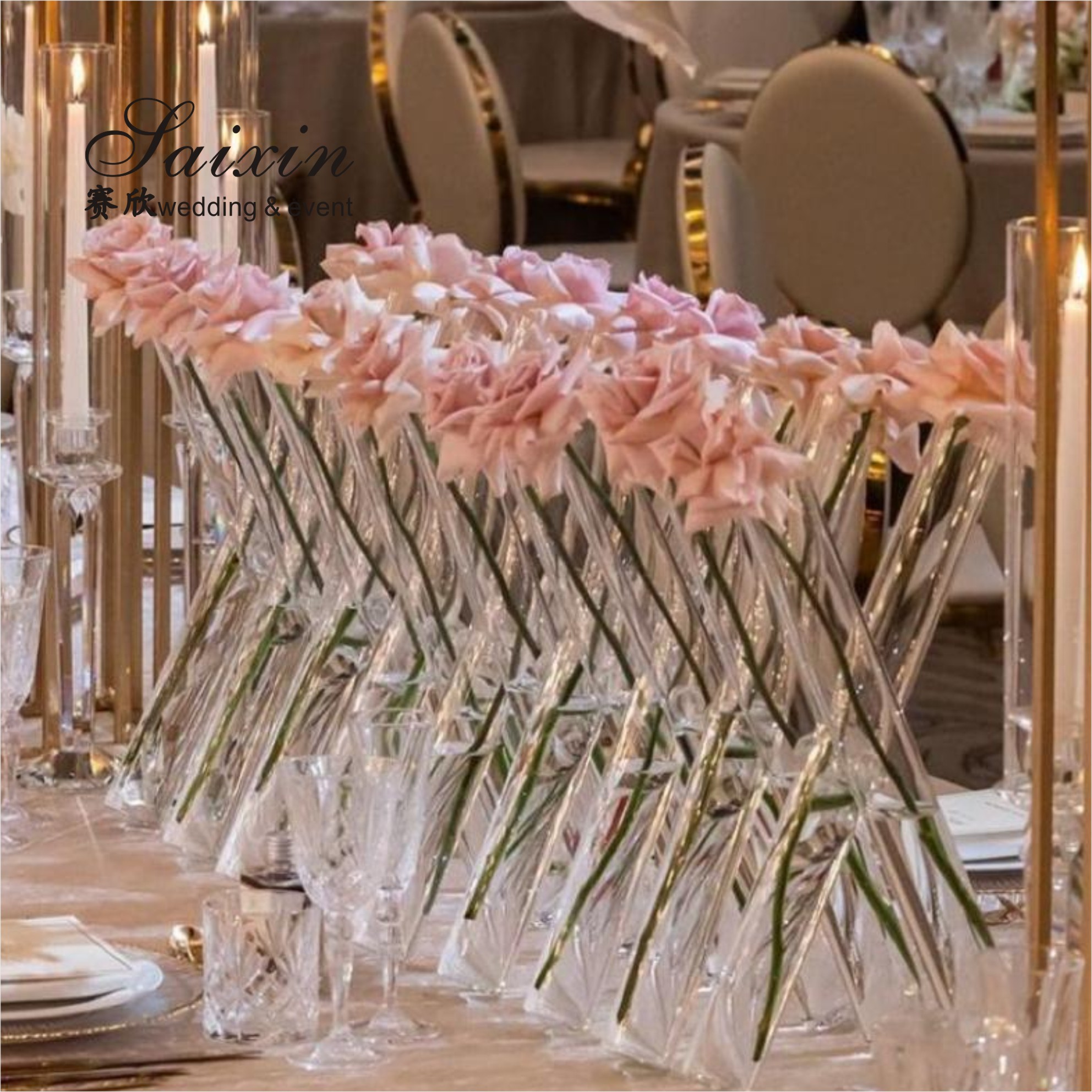 Gold Wedding Flower Stand Centerpiece Unique Metal Flower Stand 97cm