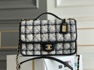 Wholesale Classic 2WAY Chanel Medium Flap Bag Messenger Black White Plaid Wool from china suppliers