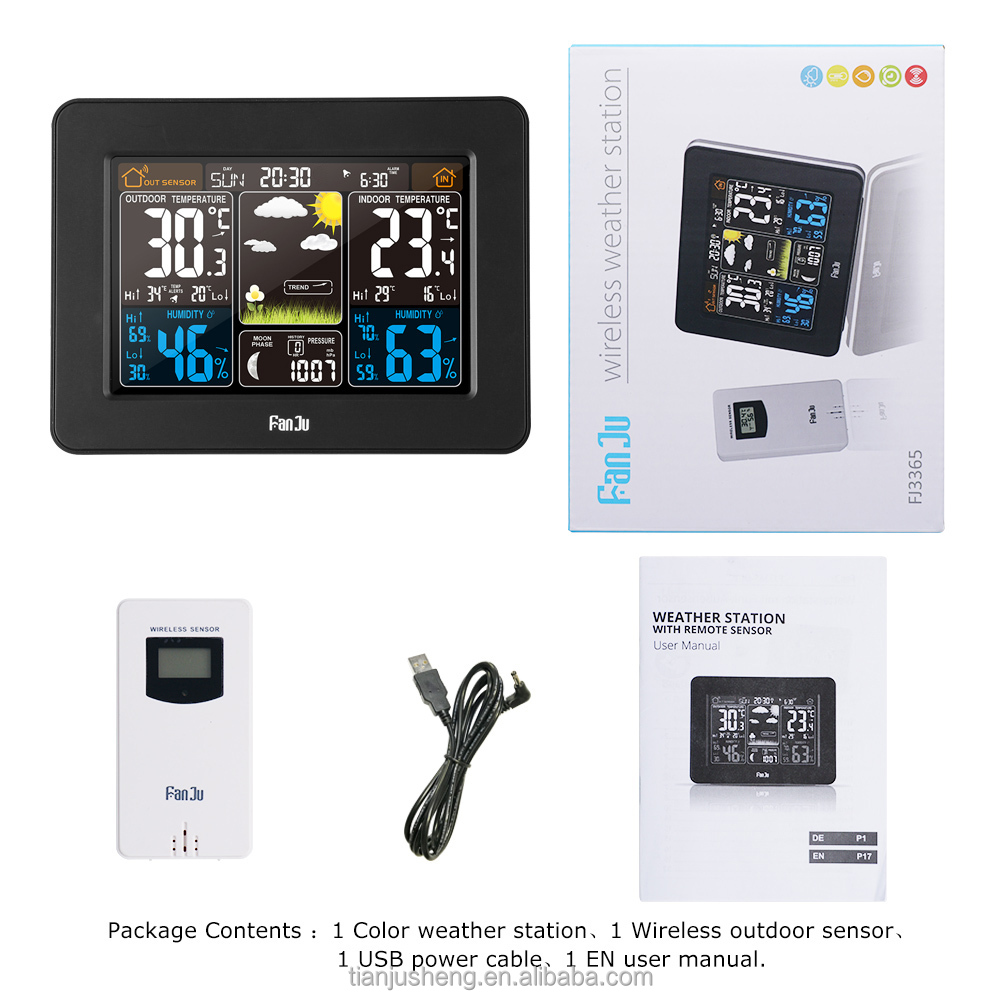 Wireless Sensor Indoor Outdoor Thermometer Hygrometer With Alarm Clock And Barometer