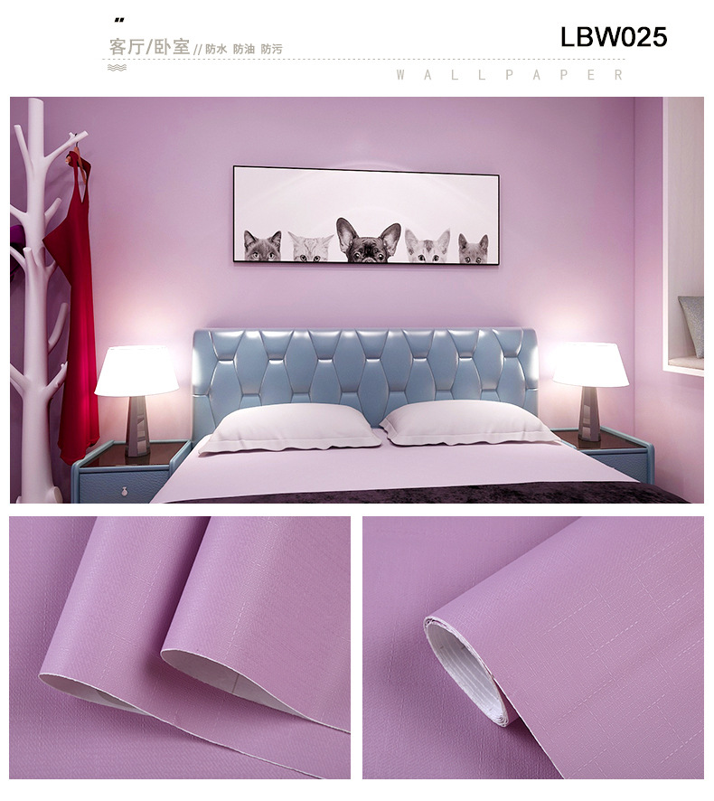 0.16-0.18mm Thickness Modern Pink PVC Vinyl Wallpaper Self-Adhesive Embossed Wall Film for Home Decor Hotel Renovation