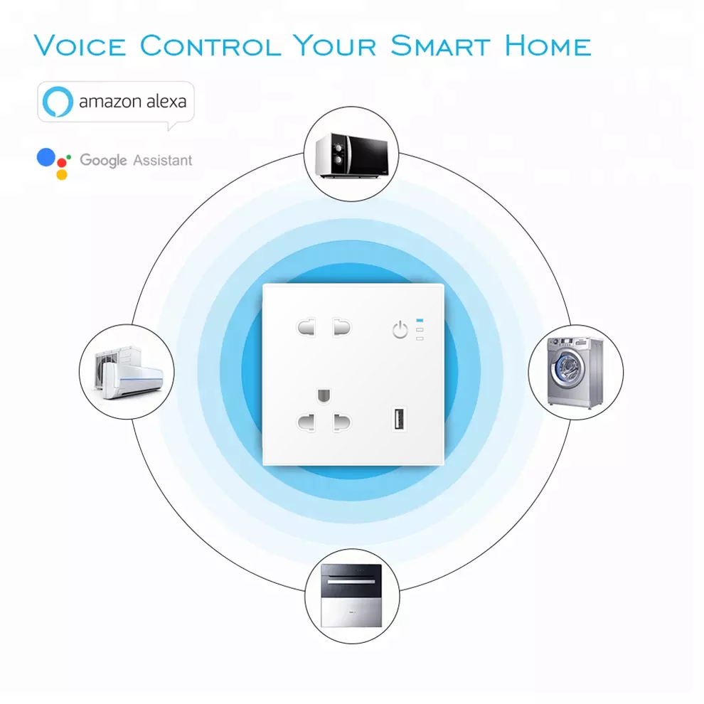 PC Fireproof 13A Smart Plug Alexa Tuya Wall Socket Security Smart Home