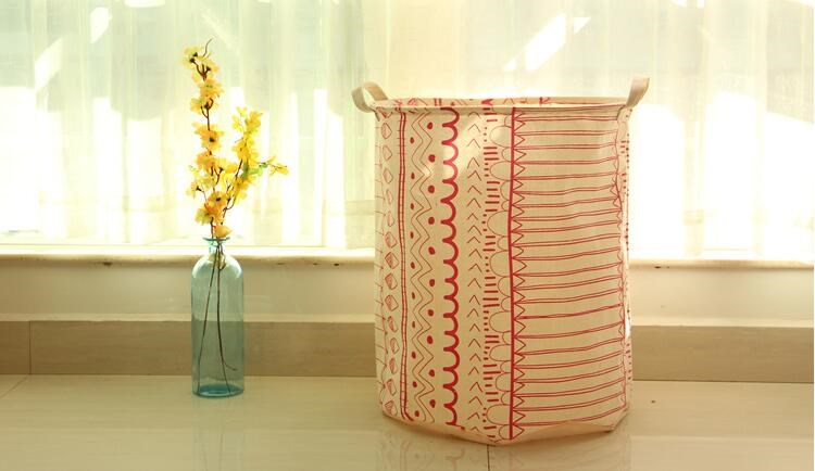 Ramie Cotton Foldable Laundry Basket Cylindric Burlap Canvas Storage Basket